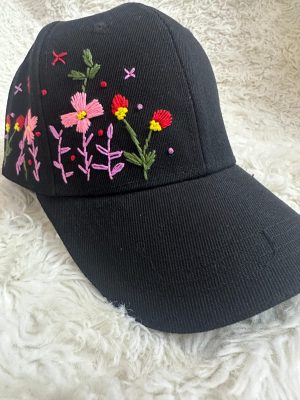 Black floral cap