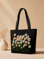 Black Daisey Floral Hand Embroidered Bag