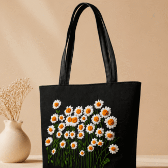 Black Daisey Floral Hand Embroidered Bag